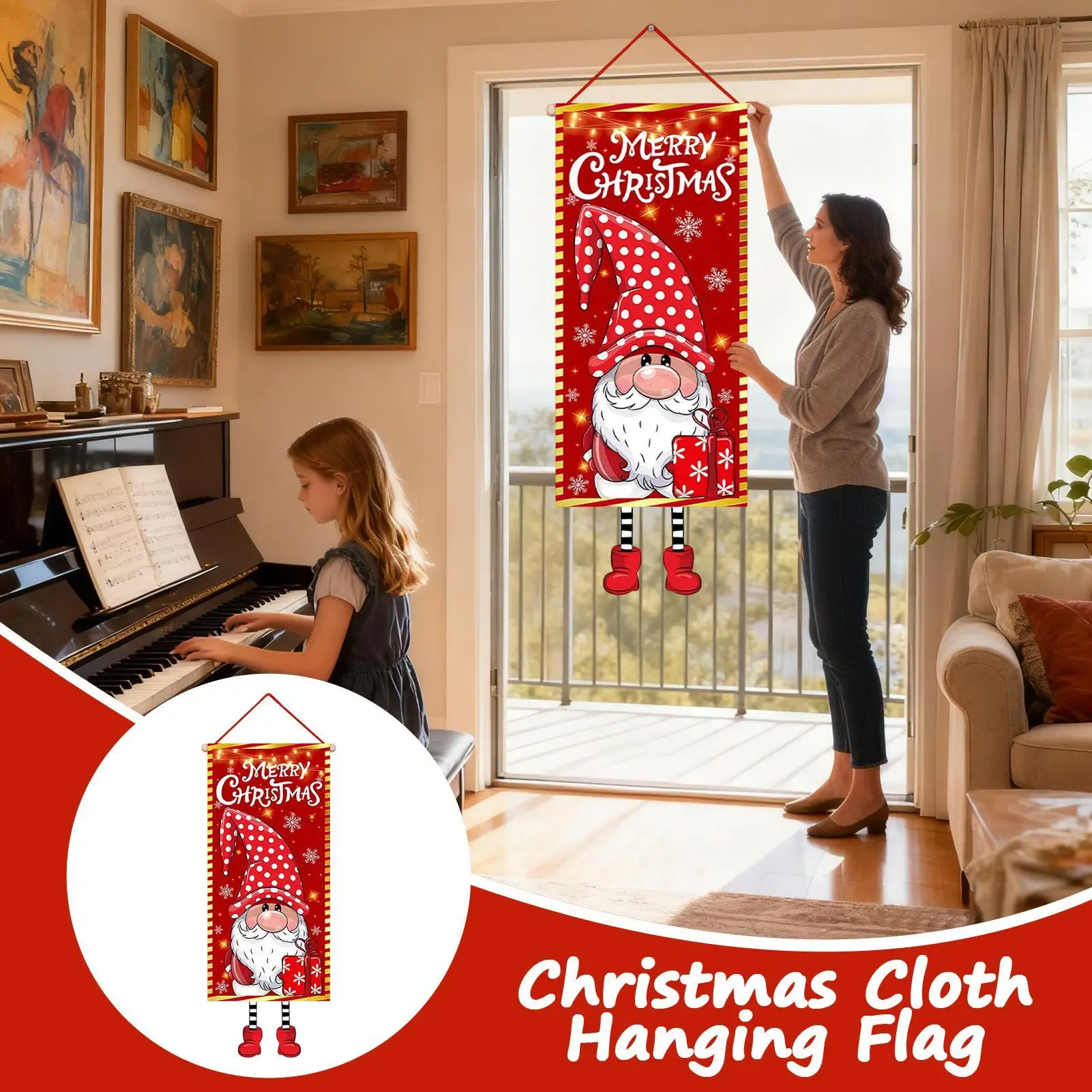Christmas Door Banner Santa Holiday Backdrop Front Door Banner For Home Kitchen Apartment School Storefront Entrance Winter New