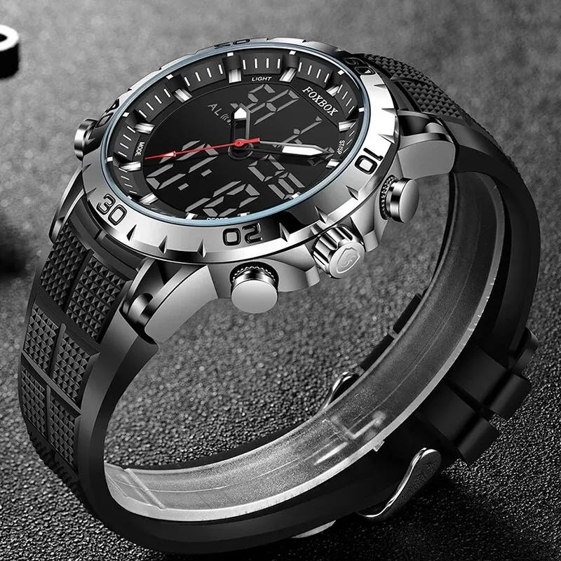 FOXBOX Men Watches Sport Top Brand Luxury Dual Display Quartz Watch Men Military Waterproof Clock Digital Electronic Watch Man