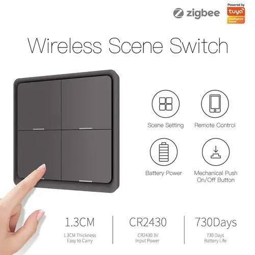 MOES 4 Gang Tuya ZigBee Wireless 12 Scene Switch Push Button Controller By battery Setup Automation Scenario for Tuya Devices - Image 2