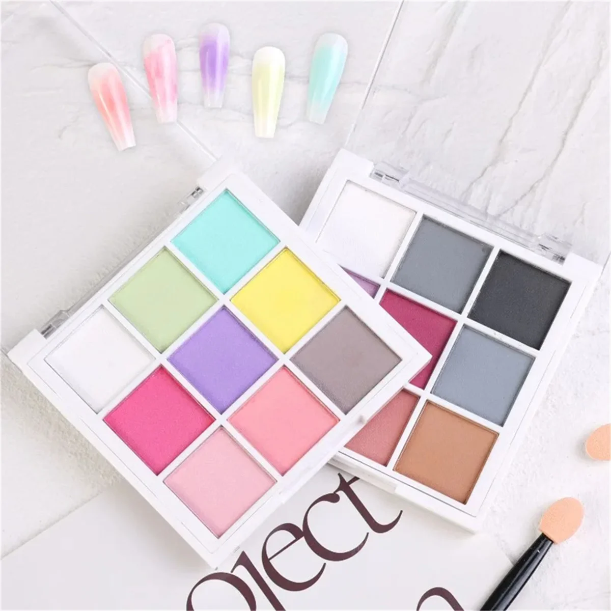 1pc 9-grid magic mirror chrome nail powder holographic pearl powder gradient black and white multi-color nail decoration DIY