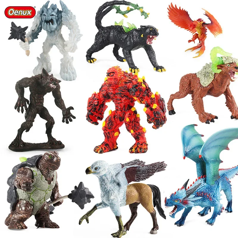 

Oenux Simulation Dinosaur Dragon Turtles Fire Bull Orangutan Magma Golem Animal Model Action Figures Pvc Collection Kid Toy Gift