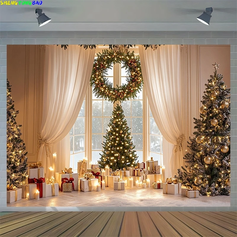 

Christmas day Pine Tree Photography Backdrops Props New Year Home Decorations Festive Family Holiday Party Background DC-14