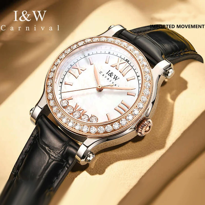 Carnival Brand IW High-end Series New Fashion Quartz Watch for Women Leather Strap Waterproof Luxury Diamond Womens Watches