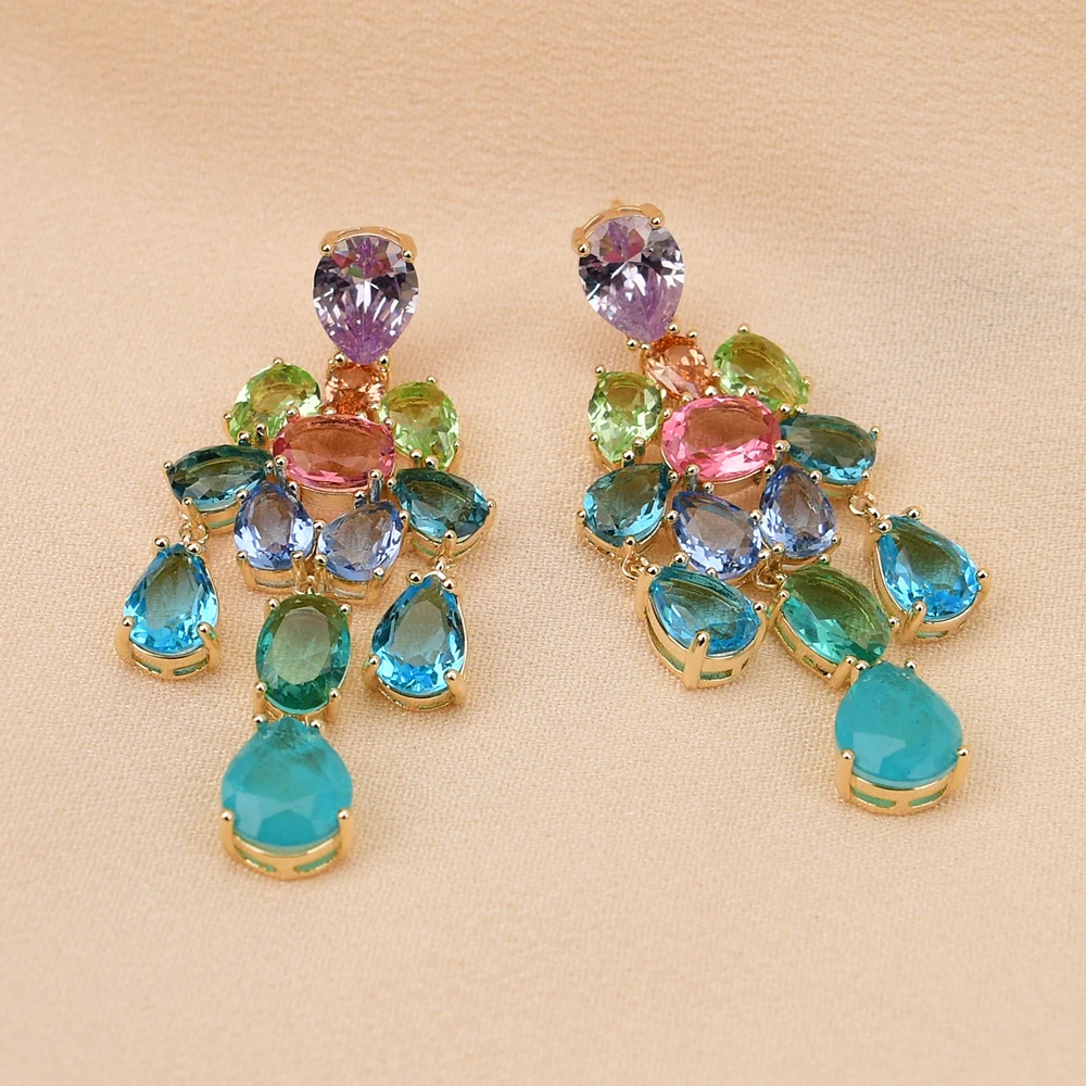 

Серьги-подвески G-G из натуральных цветных драгоценных камней с позолотой, микс цветов, для женщин