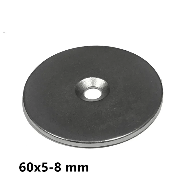 1/2/5PCS 60x5-8 mm Big Search Magnet Strong 60mm X 5mm Round Neodymium Magnet 60*5-8 mm N35 Permanent Magnet Disc 60*5 Hole 8mm