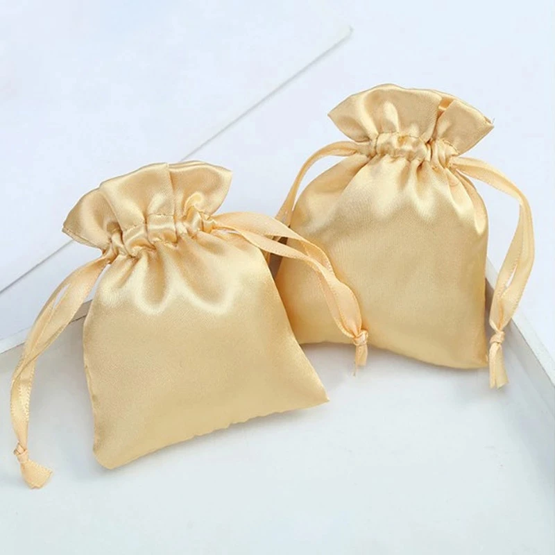 Yellow Gold Silk Stain Gift Bags 8x10cm 9x12cm 10x15cm(4