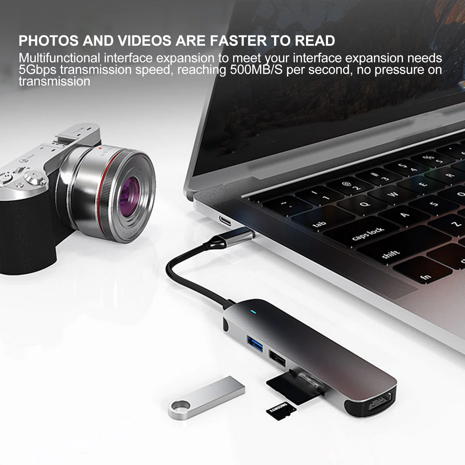 

5 Port USB Hub Type-C Adapter USB 3.0 High Speed Data Transfer for Laptop Phone Tablet Portable Data Hub