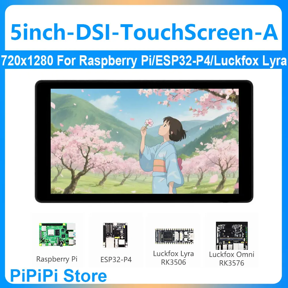 

Raspberry Pi 5-дюймовый сенсорный ЖК-экран DSI MIPI IPS-дисплей 720x1280 5-точечный для Luckfox Lyra RK3506/ESP32-P4/Luckfox Omni3576
