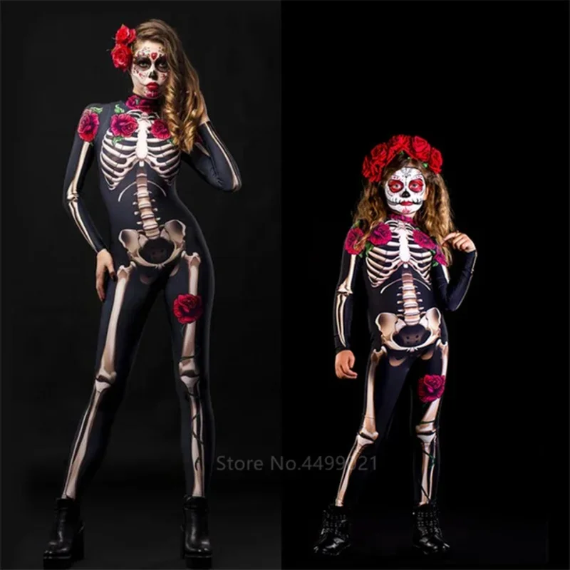 Vrouwen Cosplay Skeleton Rose Sex Bodysuit Halloween Duivel Ghost Spectre Jumpsuit Romper Party Carnaval Prestaties Eng Kostuum