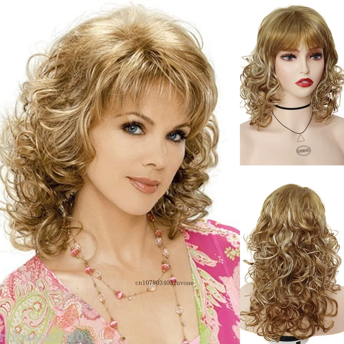 Synthetic Hair Blonde Wigs with Bangs for Women Long Curly Wig Natural Shaggy Haircuts Highlight Dolly Parton Costume Mommy Wig