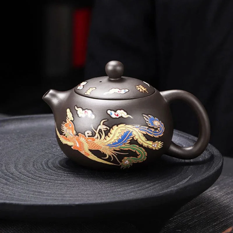 Color-Changing Dragon & Phoenix Chinese Dragon And Phoenix Colour Changing Teapot Pure Handmade Purple Sand Teapot