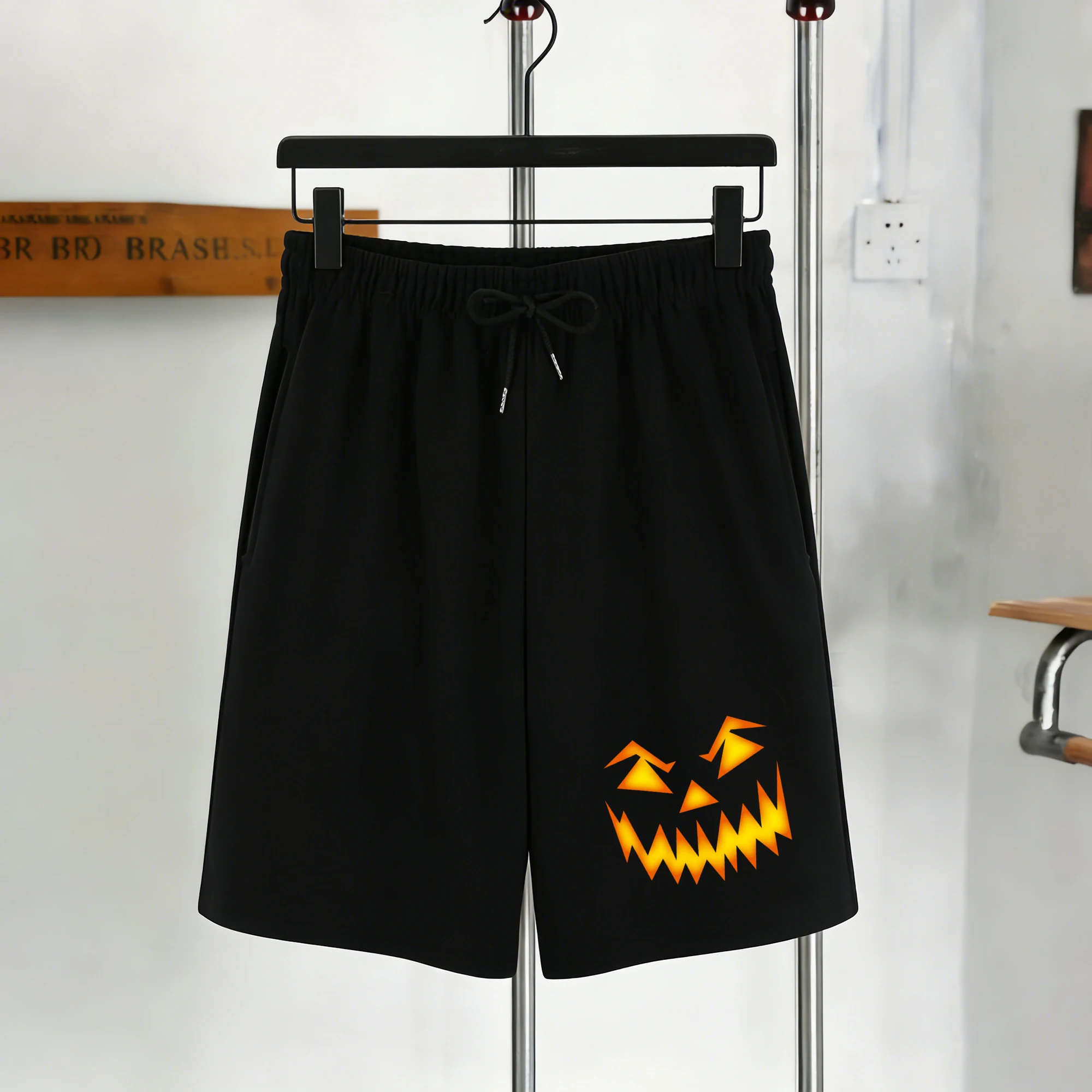 

Мужские спортивные штаны с принтом тыквы на Хэллоуин, мягкие, в уличном стиле, унисекс, ретро, универсальные, черные шорты