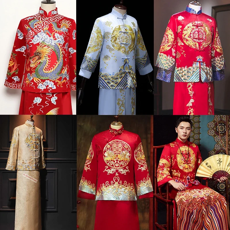 

Hot Sales Chinese Traditional Wedding Long Gown Robe new Groom Dragon Costume Vintage Clothing Elegant Oriental Tang Suits Wear