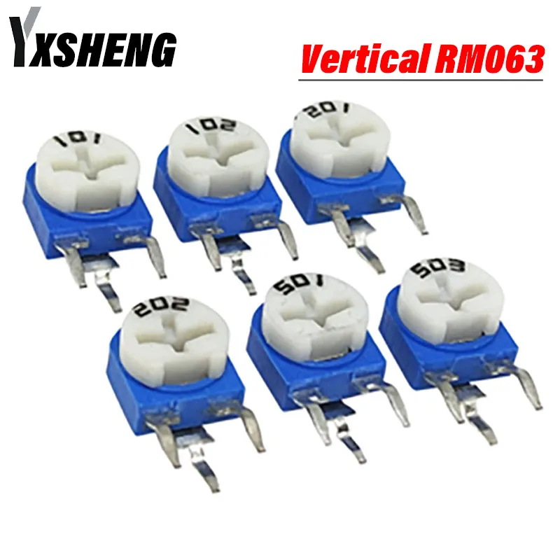 65PCS/Set RM063 Trimmer Potentiometer Adjustable Resistor Kits 500R ohm,1K 5K 10K 20K 50K 100K 200K 500K 1M Ω Variable Resistors