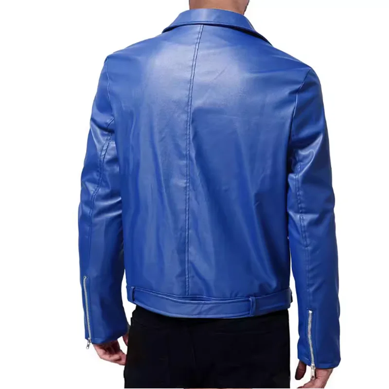 New Men Pure Color Long-sleeved Faux leather Jacket Fashion Male Daily High Street Casual Biker Coats