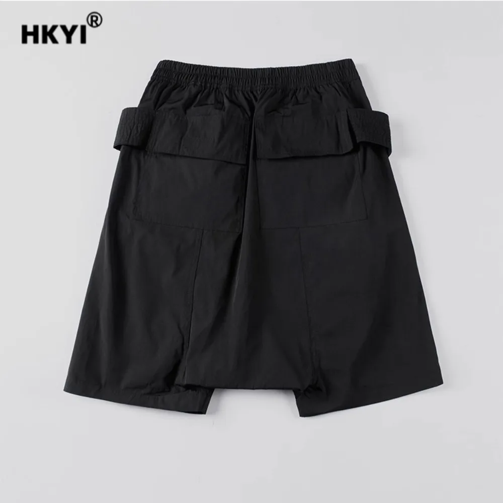 HKYI High Street Solid Color workwear Multi Pocket Classic Black Double Loop Basic Shorts