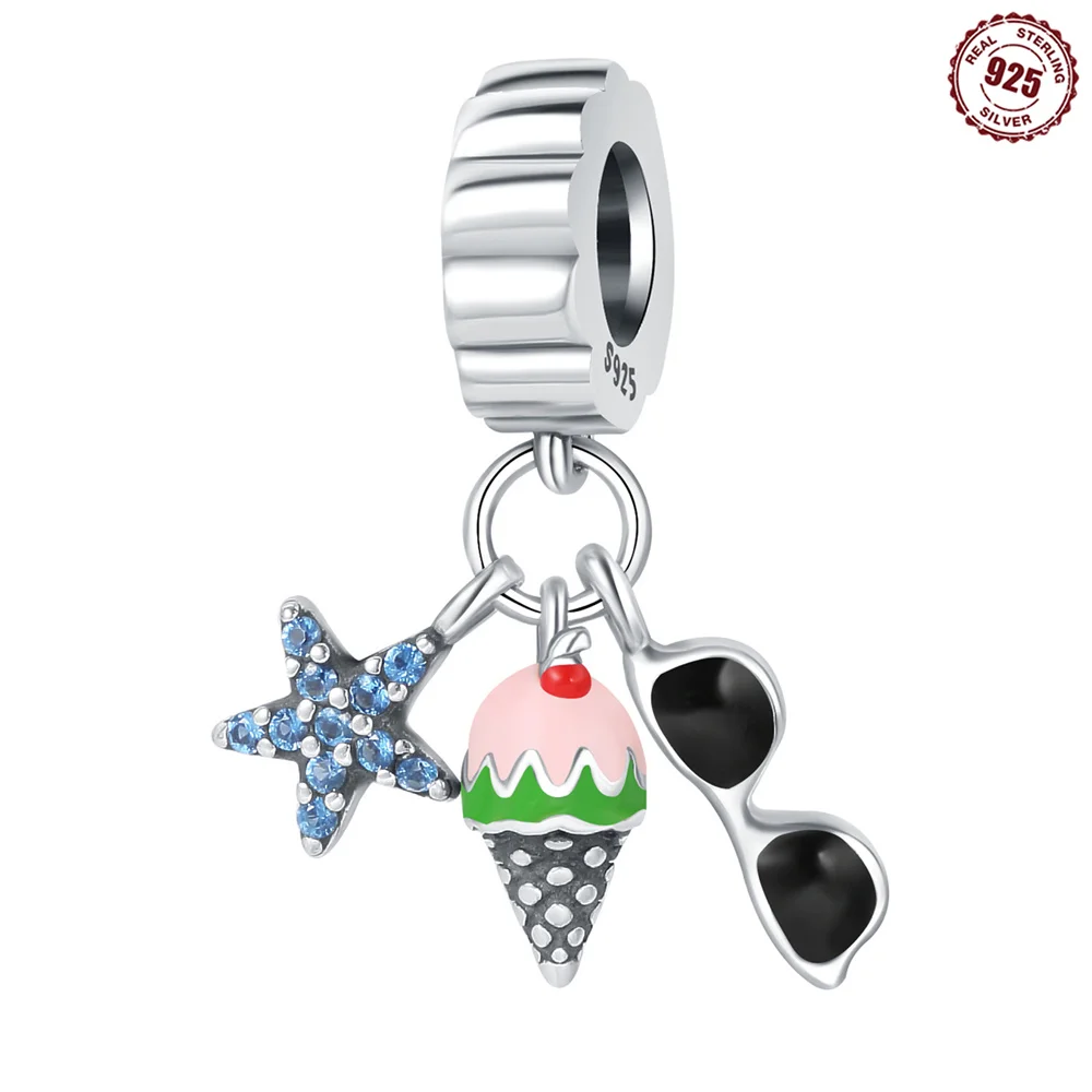 

Original 925 Sterling Silver Charms Luxury Starfish Ice Cream Sunglasses Pendant Beads Fit Bracelet Diy Women Making Delicate Gi