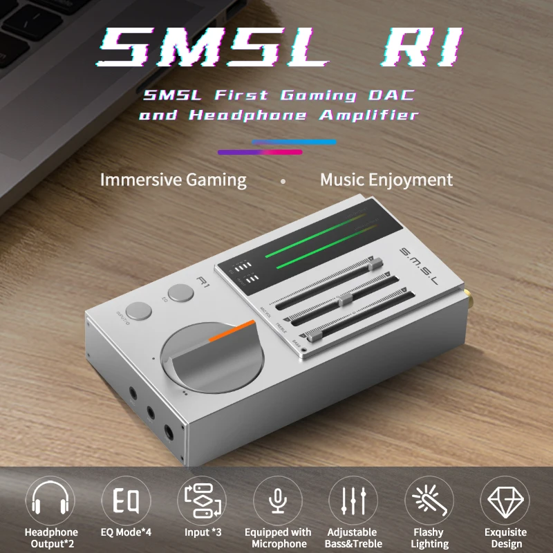 SMSL R1 Gaming DAC & Headphone Amplifier Small Size Great Power with Technical Excellence & Stability