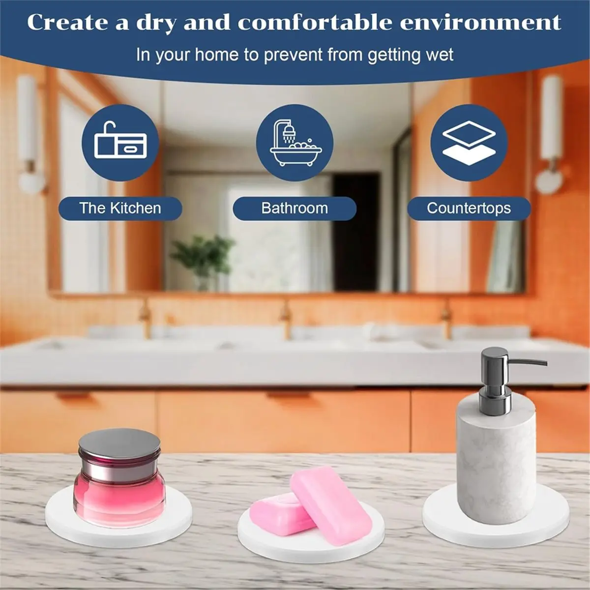 Absorbent Diatomite Drink Coasters Set of 8, Fast Water Absorption in Seconds, Non-Slip Heat Insulation Round