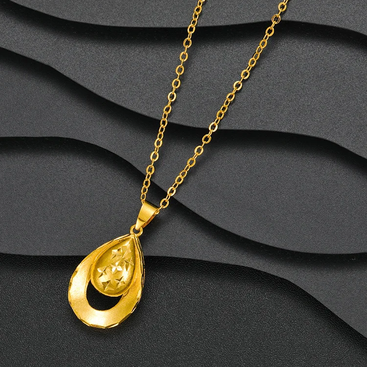 

Fashionable 9999 24K Real Gold Luxury Sandblasted Water Droplet Style Collarbone Chain Necklace for Women Fashionable and Trendy