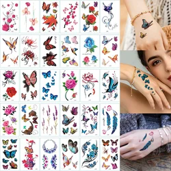 30pcs Waterproof Temporary Tattoo Stickers Disposable 3D Color Butterfly Rose Flower Feather Fake Tattoo for Women Girl Body Art