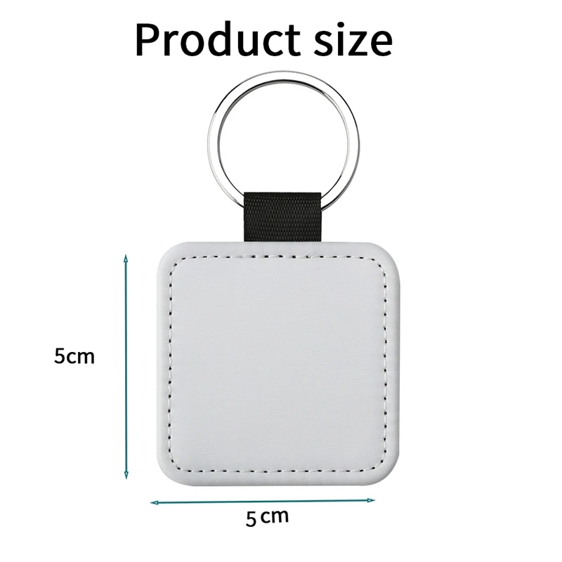 20 Pack Glitter PU Leather Keychain Heat Transfer Keyring Sublimation Blank Square Silver