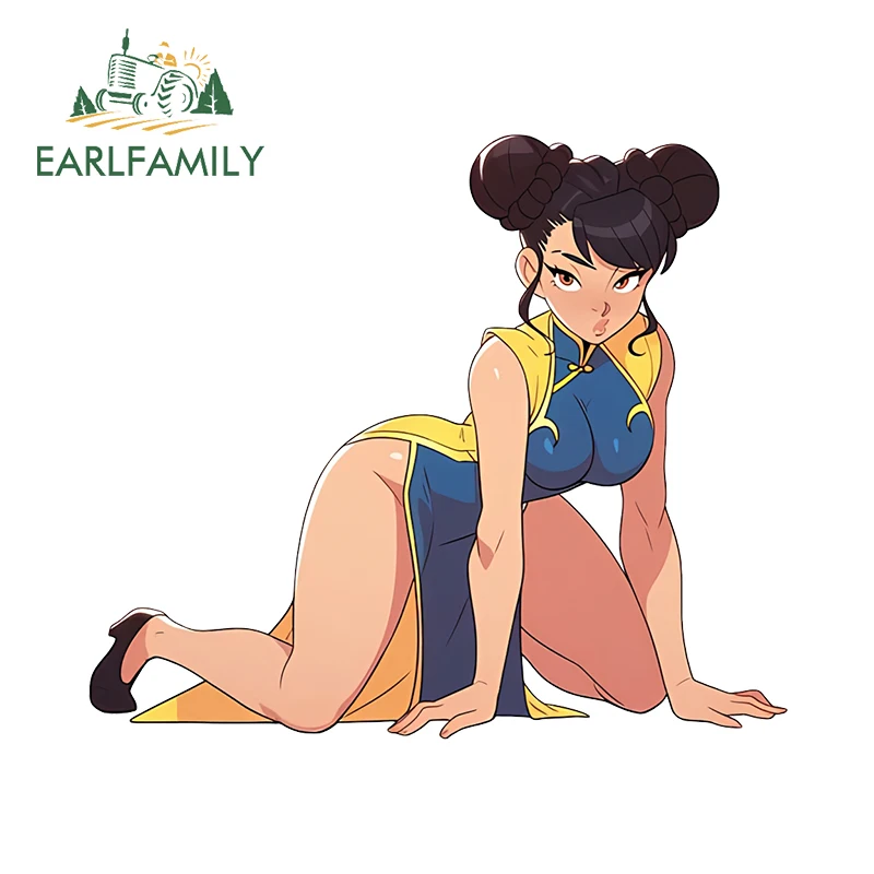 EARLFAMILY-شارات أنيمي فينيل لـ Chunli ، ملصقات سيارة مثيرة للركع ، خدوش الانسداد ، ديكور لوح ركوب الأمواج والنوافذ ، 13 x us