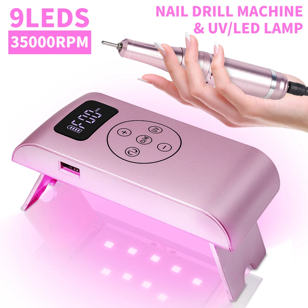 2in1 Electric Nail Drill Rechargeable Nail Lamp 35000RPM Electric Nail Drill Convenient Gel Nail Polish Curing and Polishing