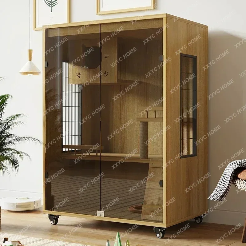 TTSolid Wood Home Cat Cages Scratch-resistant Kitten Nest Comfortable Cat Litter Waterproof Cats Villa Breathable Pet House