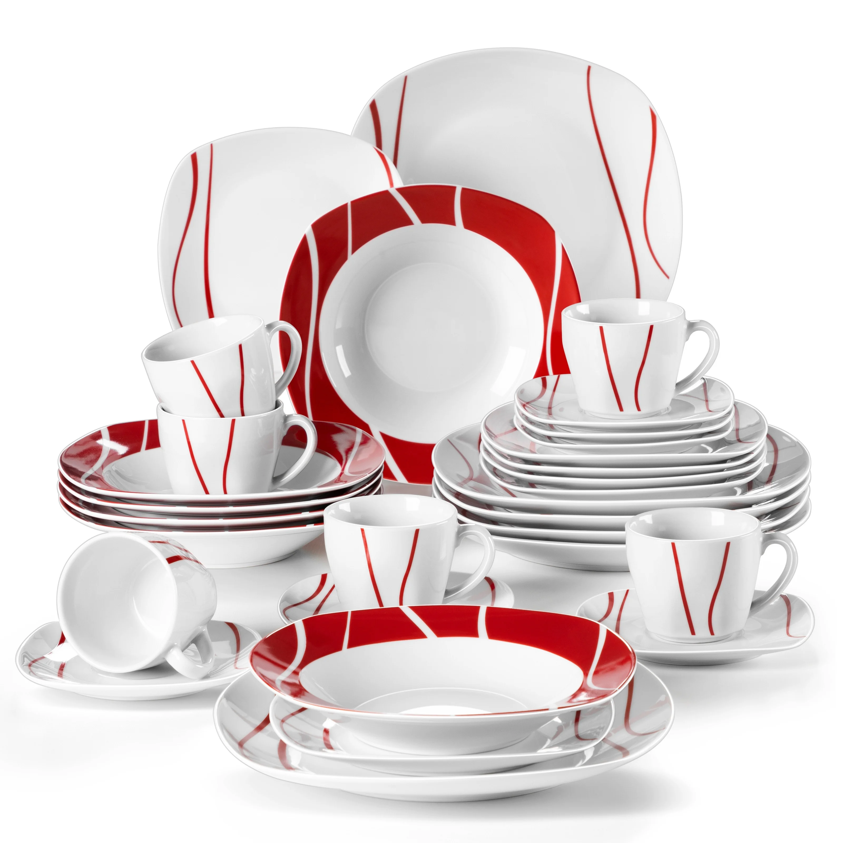 

30pcs Dinner Service Porcelain Tableware Set Combination Service, Cups Saucers Dessert Plates Soup Plates and Dinner Plates, Cof