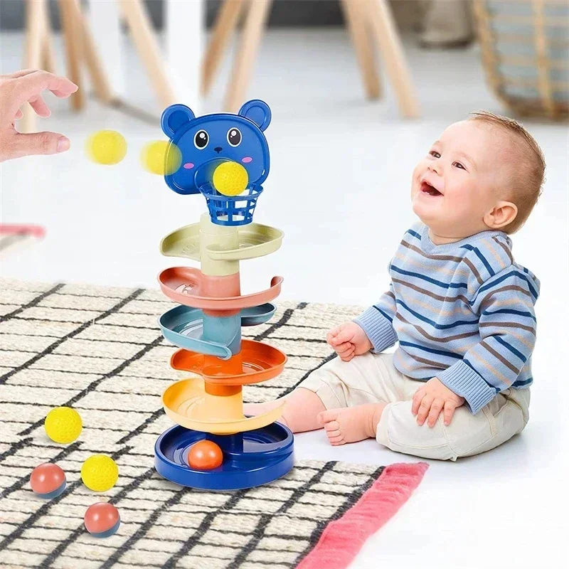 Montessori Baby Toy Rolling Ball Tower Montessori Educational Games For Babies Stacking Track Baby Development Toys 1 2 3 Years