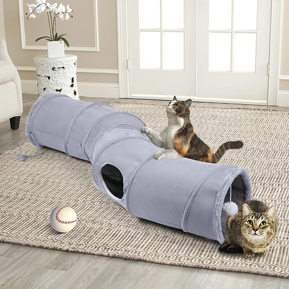 Cat Tunnel for Indoor with Play Ball S-Shape Collapsible Cat Play Tube Toys, Puppy, Kitty, Kitten, Rabbit