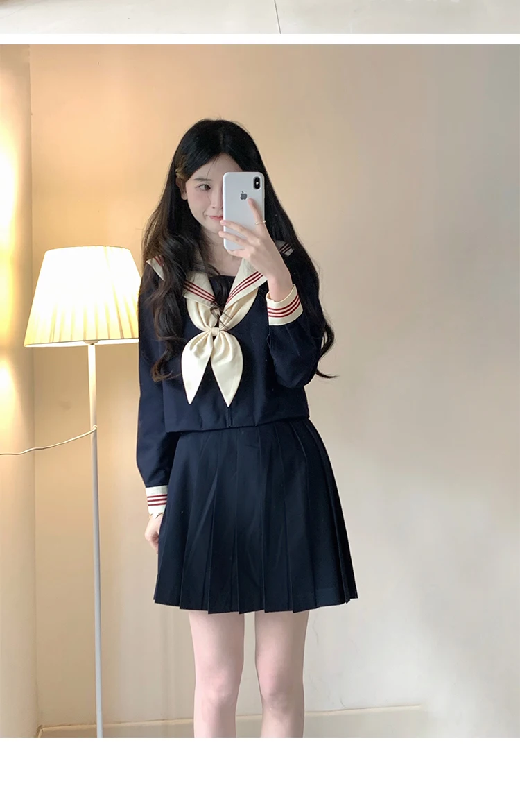 Zoete Japanse JK Leeftijdsverlagende College Marine Kraag Lange Mouw Los Shirt Lente Herfst Meisjes Mode Losse Geplooide Rok Sets