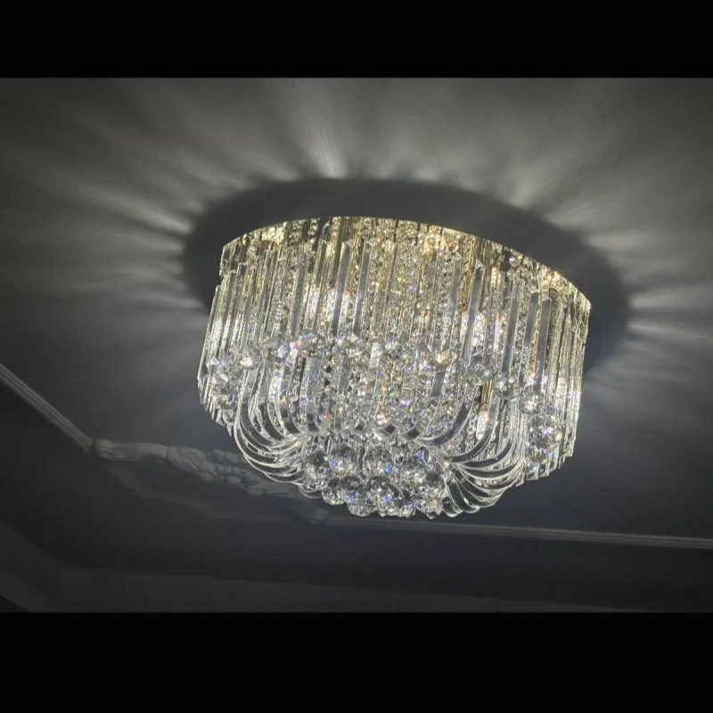 الأوروبية الكبيرة كريستال ثريا تركب بالسقف الكلاسيكية الفاخرة Led الذهب أضواء السقف المستديرة ديكور المنزل بريق الأجهزة المنزلية