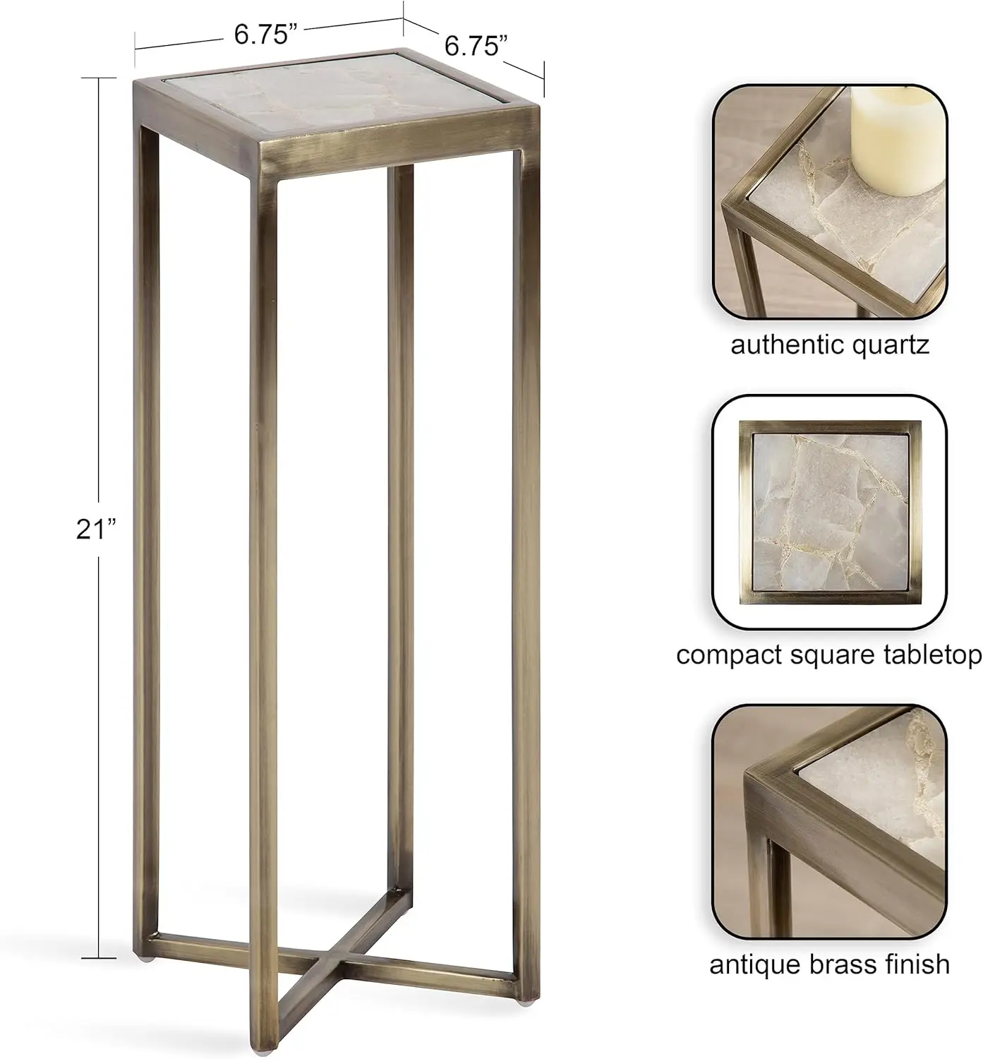 

Kate And Laurel Jaspur Modern Square Drink Table, 7 X 7 X 21, Natural Quartz And Brass, Decorative Contemporary Accent Table