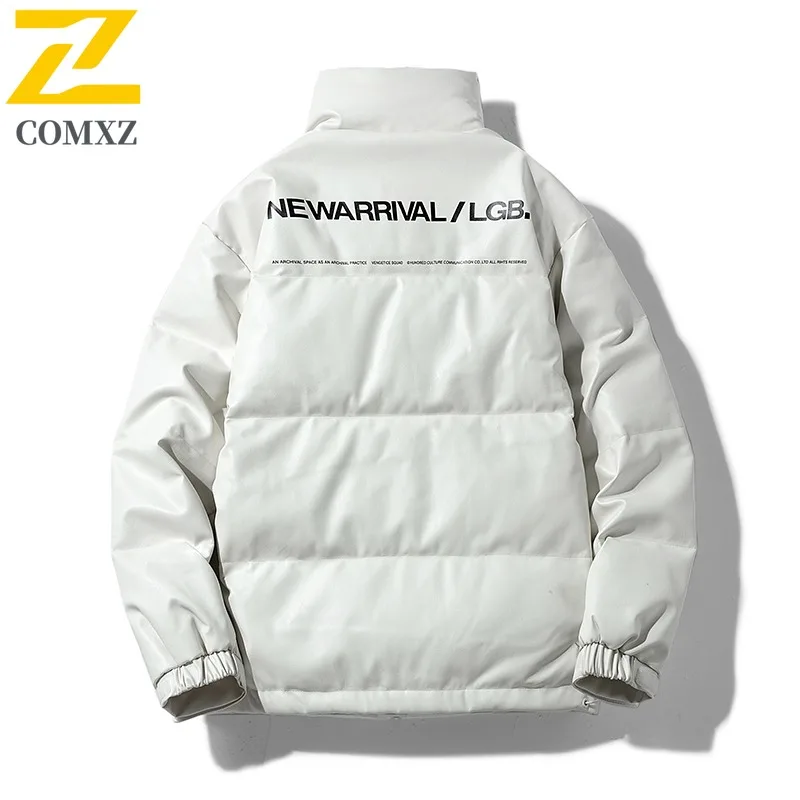 COMXZ  PU Leather Down Jacket 2025 New Winter Snow Skiing Warm Cotton Coat Camping Thickened Minimalist Versatile Windbreaker