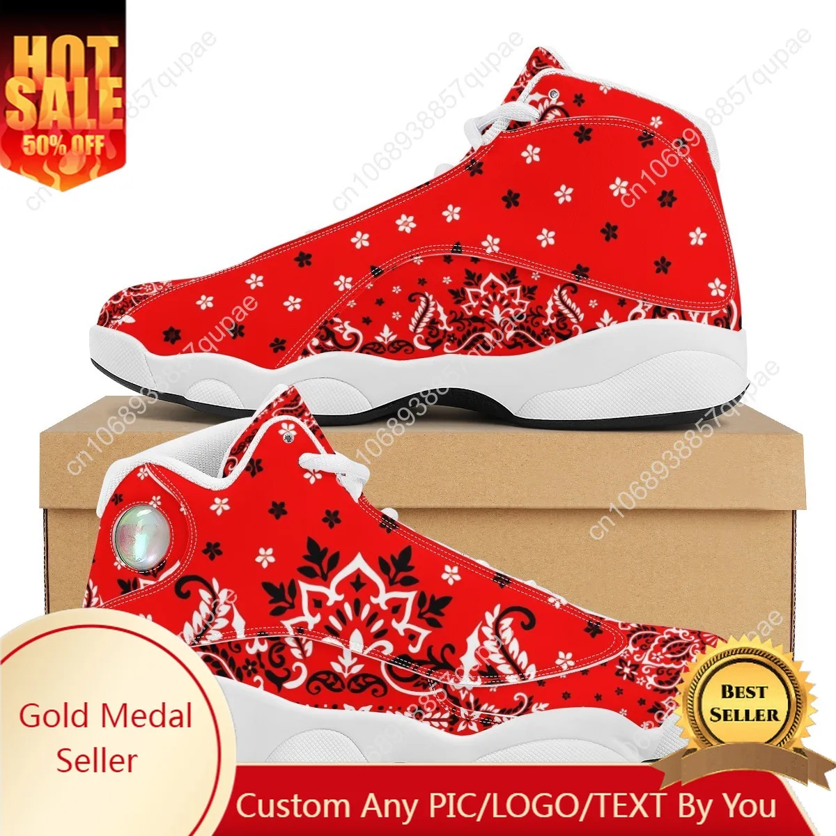 Print On Demand Custom Sneaker Red Bay Packers Bandana Paisley Print Men's Basketball Sneaker Packers team printing 35-48 Size