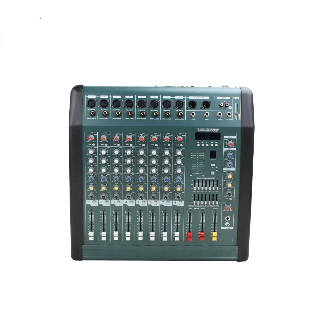 Professional 8 Channels Console Power Mixer Amplifier USB Interface Effect Sound Controller Home Music Karaoke Audio Mixer