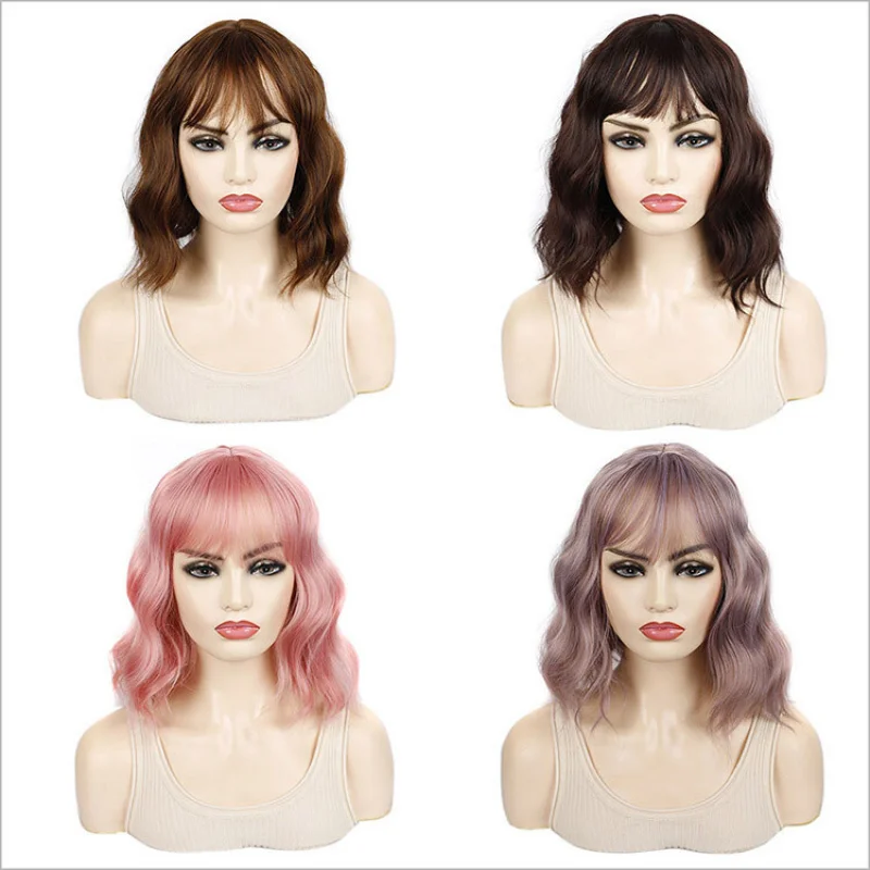 

Ladies Curly Wig Pink Synthetic Wig Brown Women Party Wig