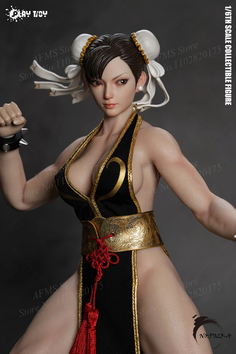 Figura colecionável em escala 1/6, chun li, deusa de combate clássica, corpo de silicone de grau muscular médico, 12 '', ação de soldado feminino
