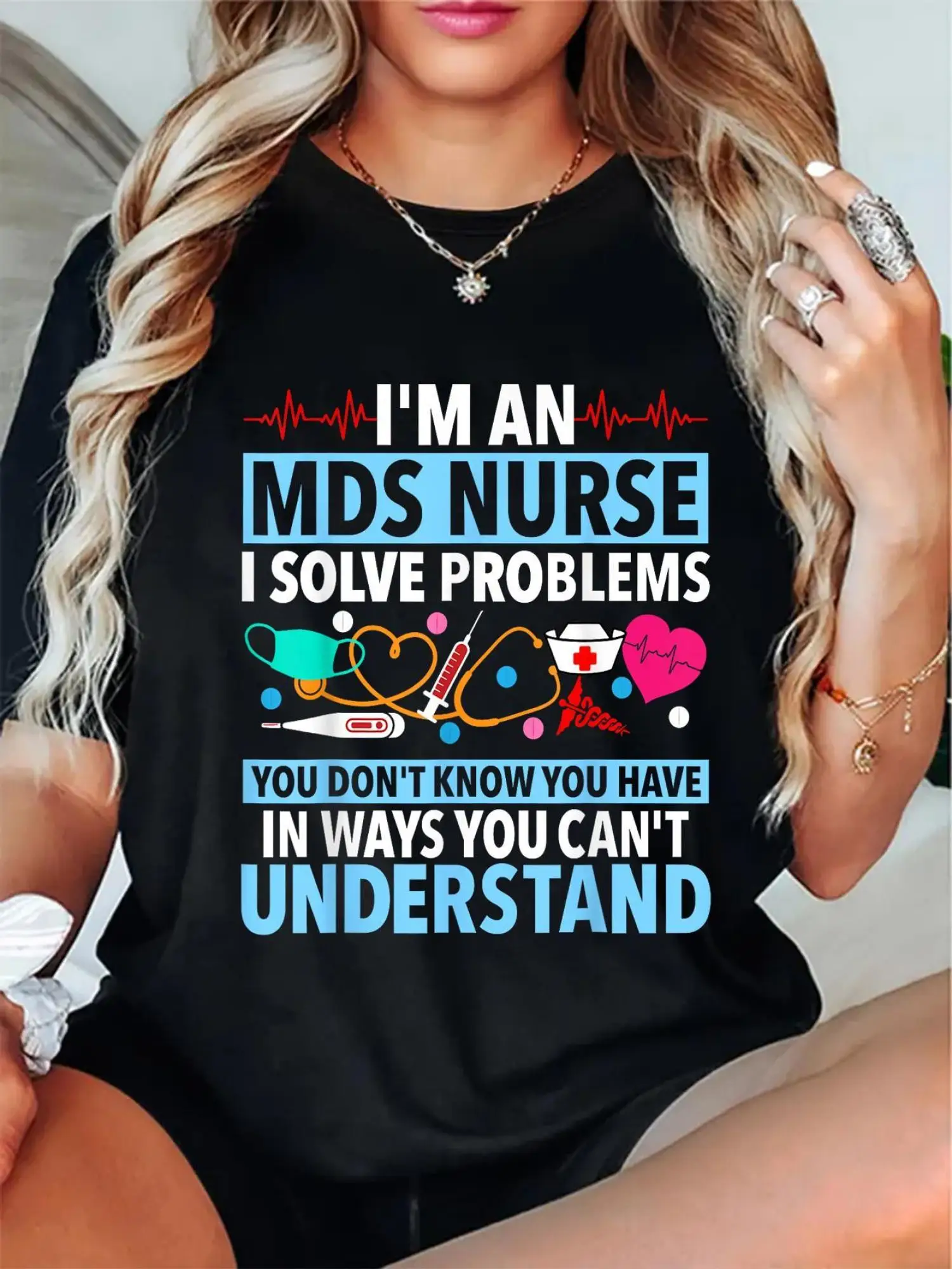 

MDS Медсестра Забавная футболка MDS Nursing MDS Nurses Повседневная рубашка с коротким рукавом