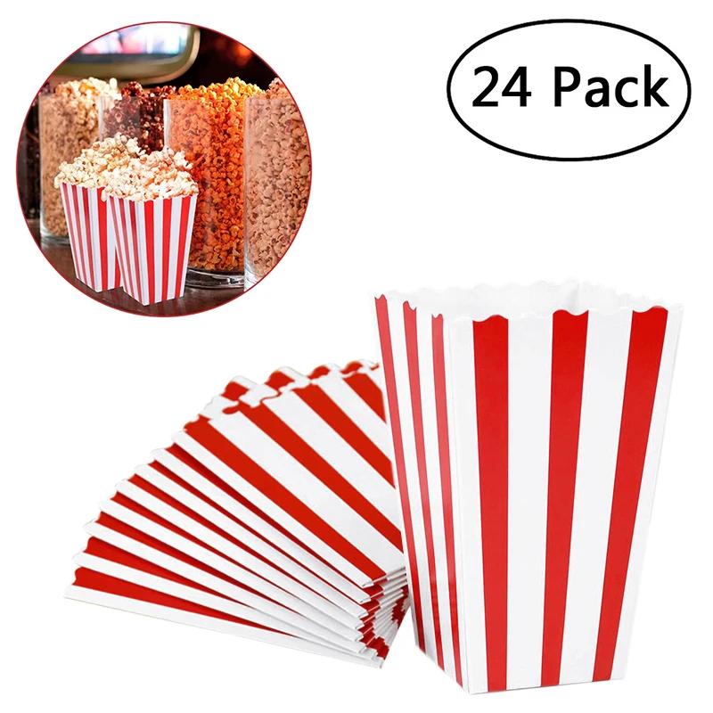 12/24pcs Popcorn Box Buckets Fries Cup Movie Night Kids Birthday Party Favors Snack Container Bag Wedding Christmas Supplies