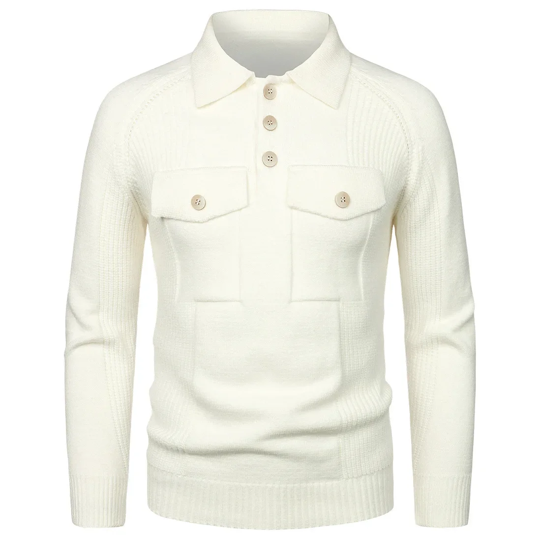 

Men Full Sleeve Pullovers Knitted Tops Sweaters Turn Down Collar Knit Solid Slim Fit Top Splice Casual Regular Autumn Winter New
