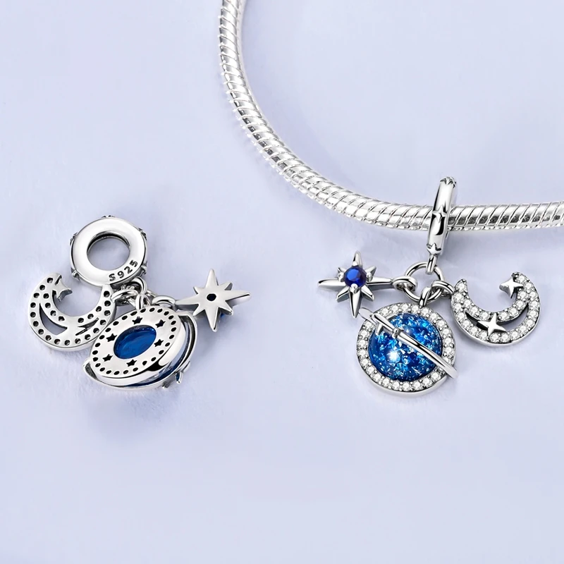 925 Sterling Silber Charms Anhänger Sternenhimmel Mond Sonne Kosmische Perlen Passend für Original Armband Armreif DIY Charms Damenschmuck Geschenke – Detail 21