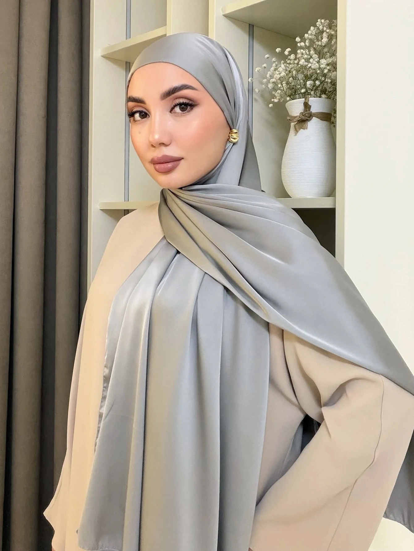 Muslim Hijab Plain New Design Matte Satin Shawl Hijab for Malaysia Crepe Satin Silk Scarf