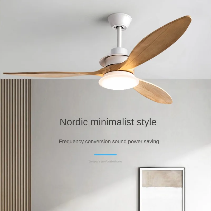 

Solid Wood Ceiling Fan with Light Nordic Home Decor 3 Wood Blades 6 Speeds Silent DC Fan Light for Living room Dining room