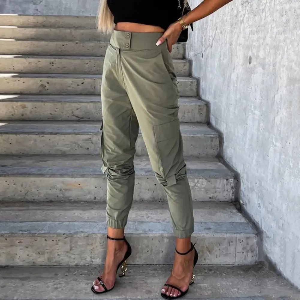 Damen-Cargo hose im Hip-Hop-Stil Stilvolle Cargo hose für Damen mit Slim-Fit im Hip-Hop-Stil mit mehreren Taschen für sportliche Freizeit