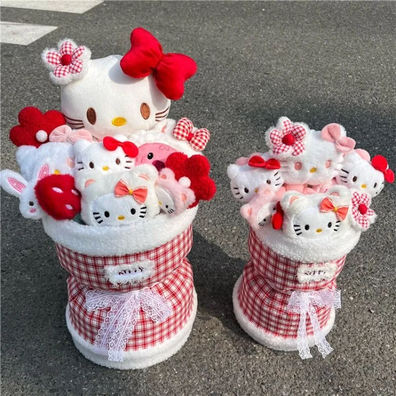 Hello Kitty Kawaii Plush Doll Bouquet Girly Heart Cute Sanrios Birthday Graduation Christmas Valentine's Day Flower Gifts Toys