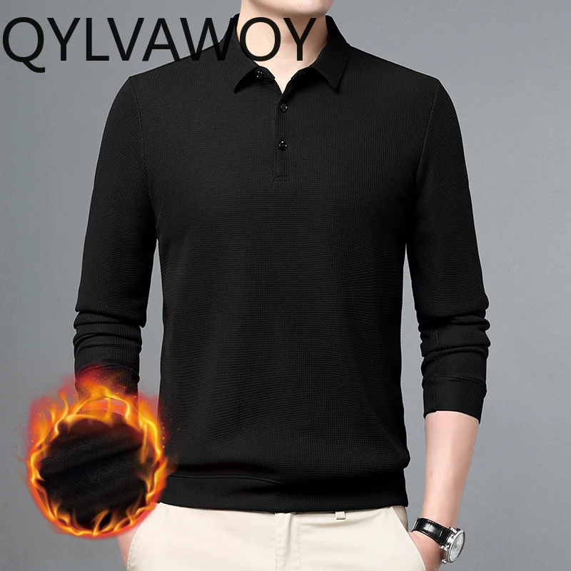 QYLVAWOY T-shirt for Men 2024 Fashion Long Sleeve Top Loose Fit Polo T Shirt Warm Mens T Shirts Autumn Winter Clothes Underwear