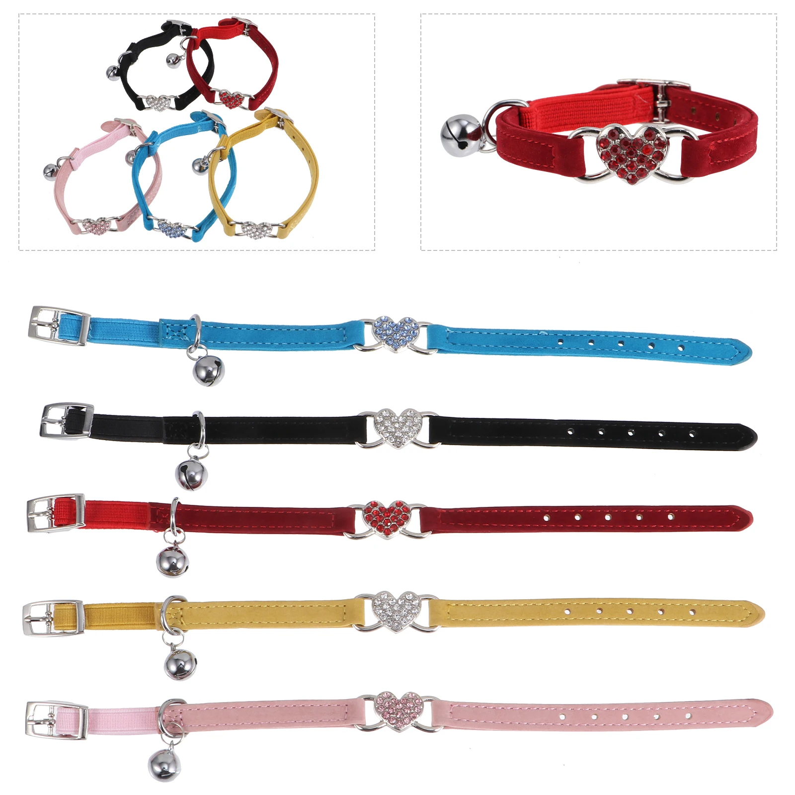 

5 Pcs Love Cat Collar Adjustable Pet Bell Kitten Collars Necktie Safety Rhinestone